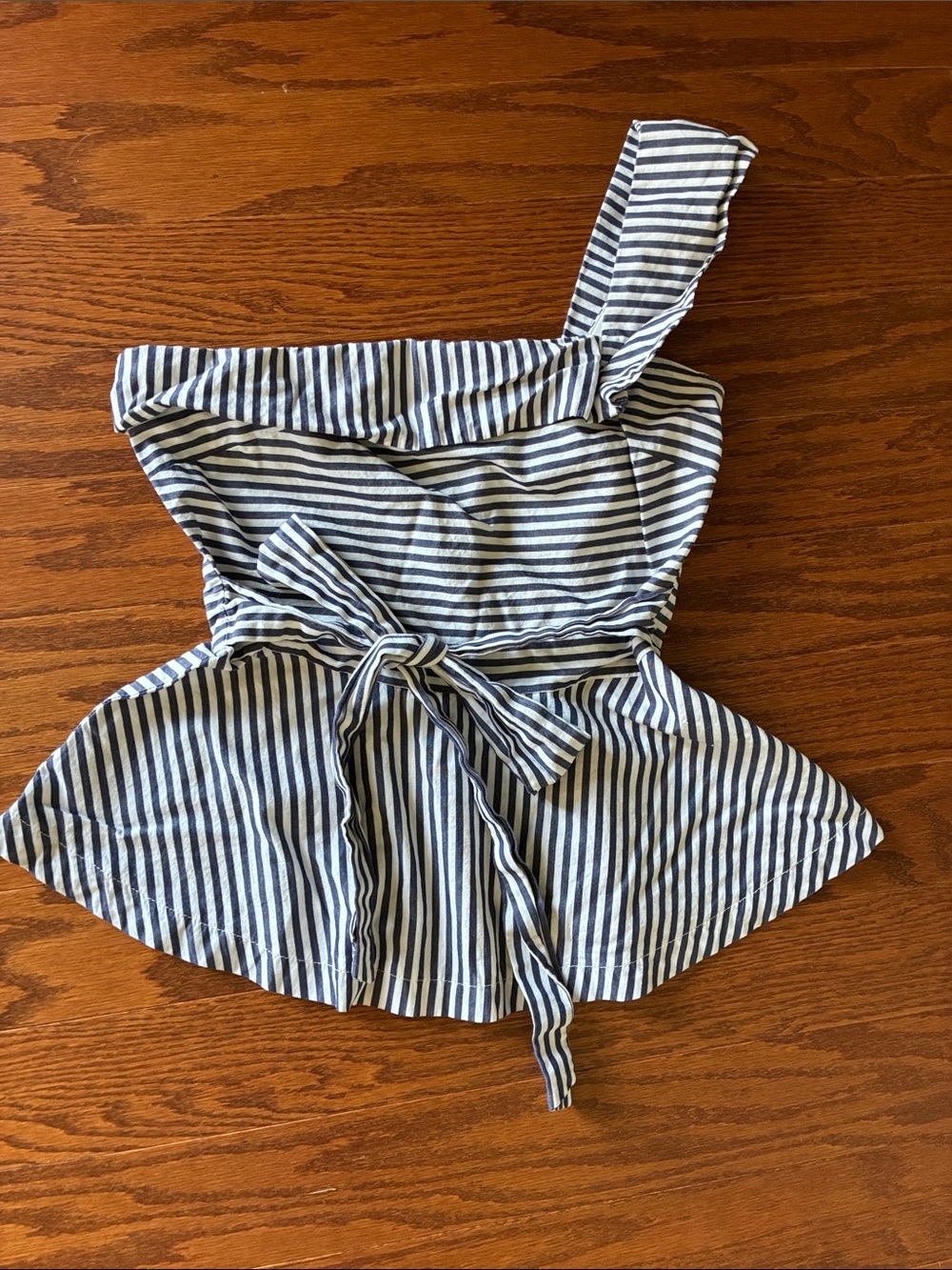 Saks Fifth Avenue Navy & White Striped One-Shoulder Peplum Tank